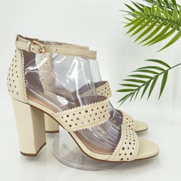 Botkier Gemi Sandals Women's Size 9.5 Ivory Cream Leather Block Heel Shoes - Picture 3 of 16